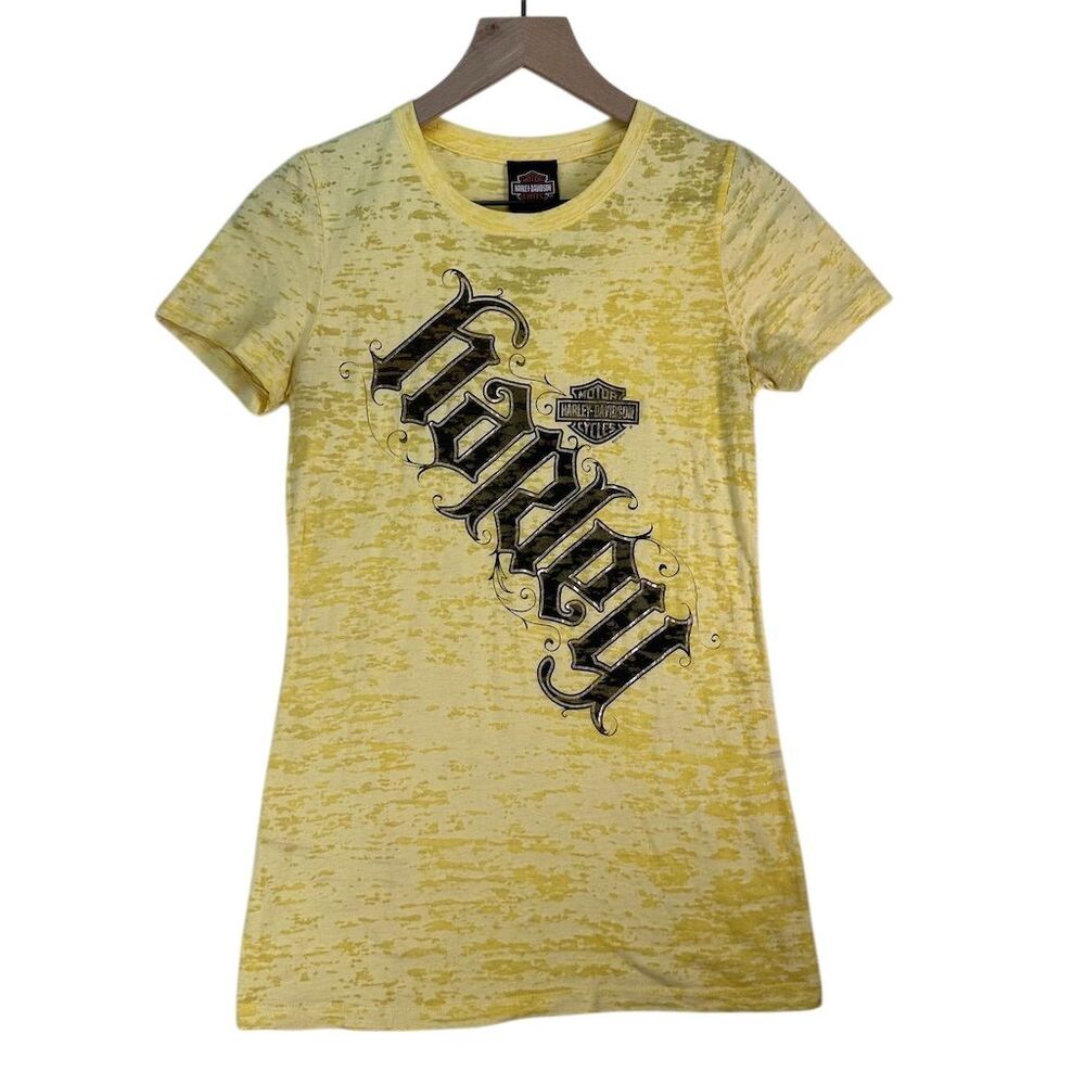 Harley-Davidson Yellow Graphic Fitted Cap Sleeve Tee
